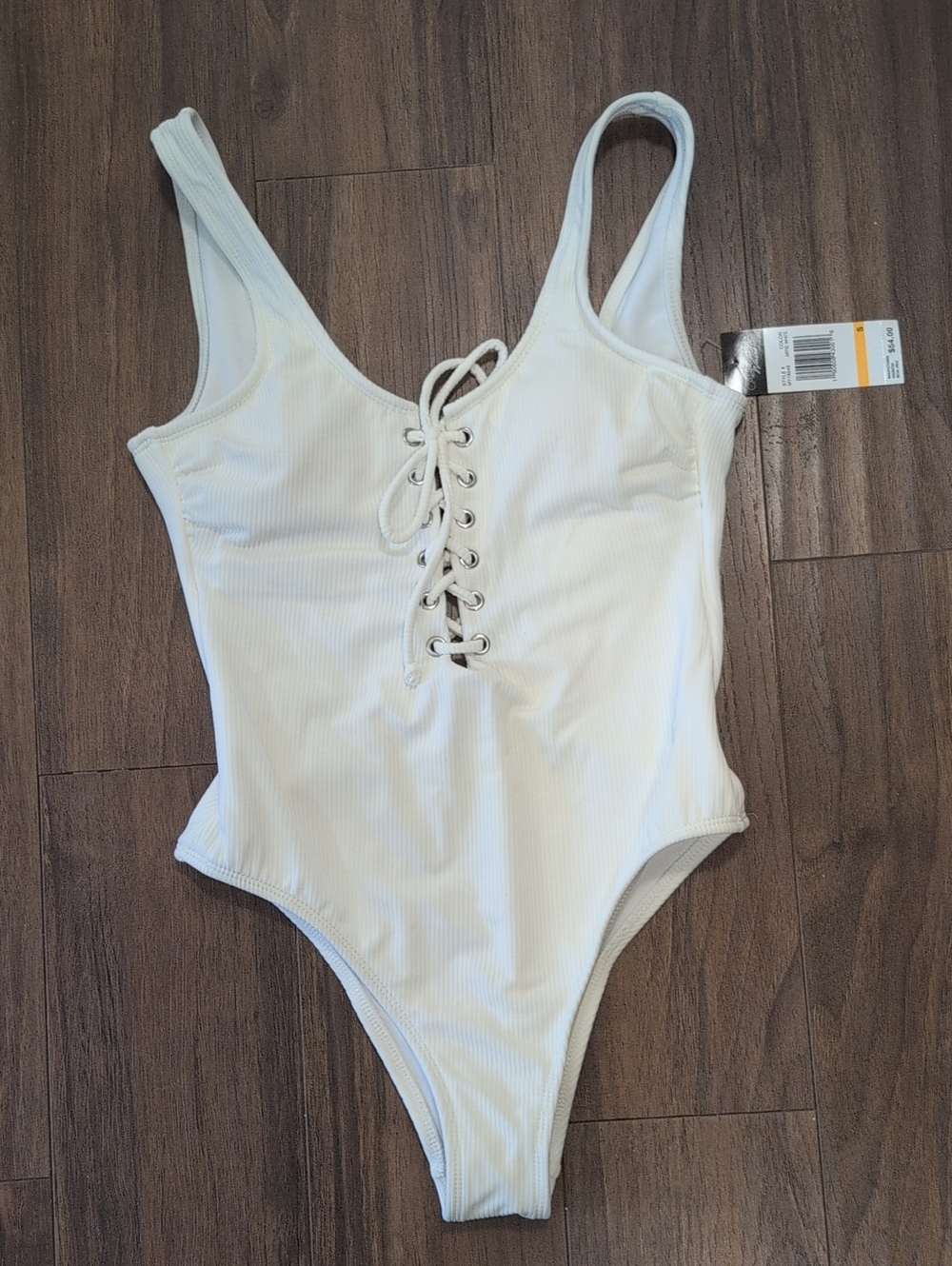 California Waves White Ribbed Lace-Up One-Piece Swimsuit Cheeky Vintage Inspired